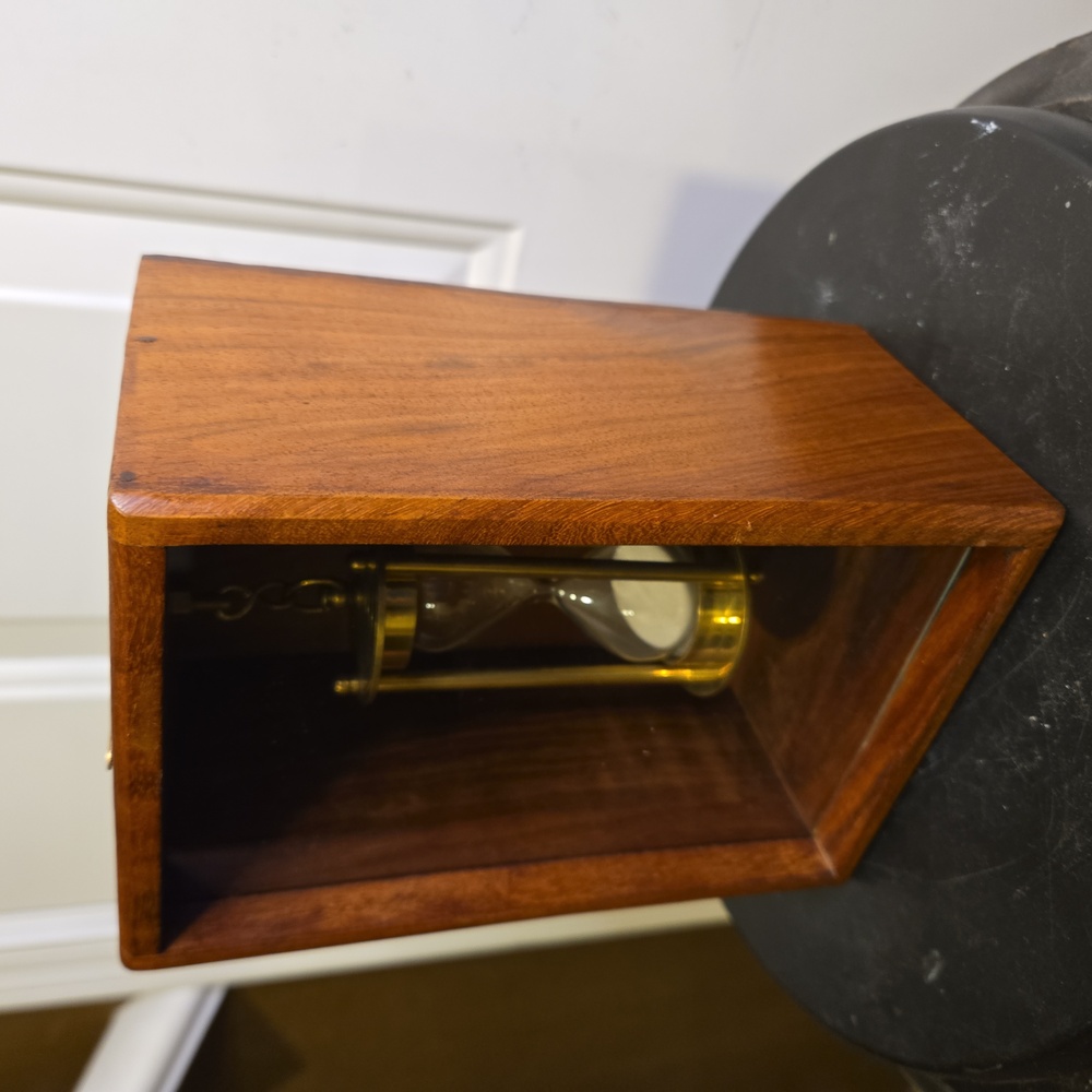 Brass Hourglass Hanging In A Handmade Wooden Display Case - Picture 3 of 8